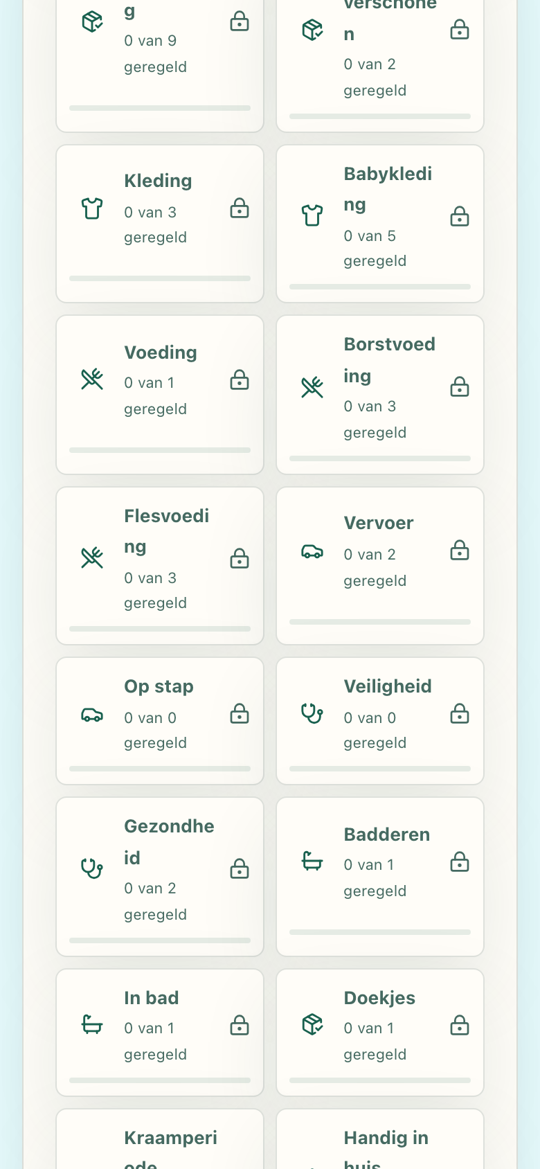 Echt scherm van de afvinkbare voorbereiding in Baby Bundel